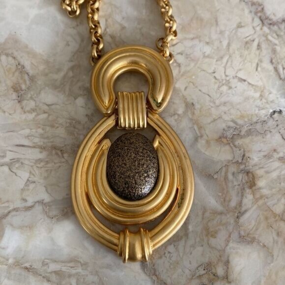 Brutalist Gold Tone Pendant Necklace Made in Canada - Picture 2 of 7